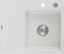 Mexen Ben Granitni sudoper s jednom komorom i ocjednom, desni 600 x 500 mm, bijeli, kromirani sifon - 6523605000-20