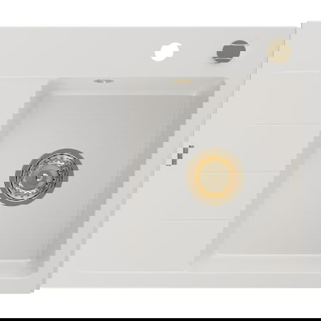 Mexen Ben fregadero de granito de 1 cubeta con escurridor, derecho 600 x 500 mm, blanco, sifón dorado - 6523605000-20-G