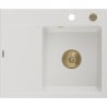 Mexen Ben Granitspüle 1-Kammer mit Ablagefläche rechts 600 x 500 mm, weiß, goldener Siphon - 6523605000-20-G