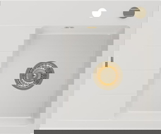 Mexen Ben lava-louça de granito de 1 cuba com escorredor, direito 600 x 500 mm, branco, sifão dourado - 6523605000-20-G