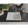 Mexen Ben Granitspüle 1-Kammer mit Ablagefläche rechts 600 x 500 mm, weiß, goldener Siphon - 6523605000-20-G