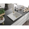 Mexen Ben Granitspüle 1-Kammer mit Ablagefläche rechts 600 x 500 mm, weiß, goldener Siphon - 6523605000-20-G