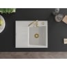 Mexen Ben Granitspüle 1-Kammer mit Ablagefläche rechts 600 x 500 mm, weiß, goldener Siphon - 6523605000-20-G