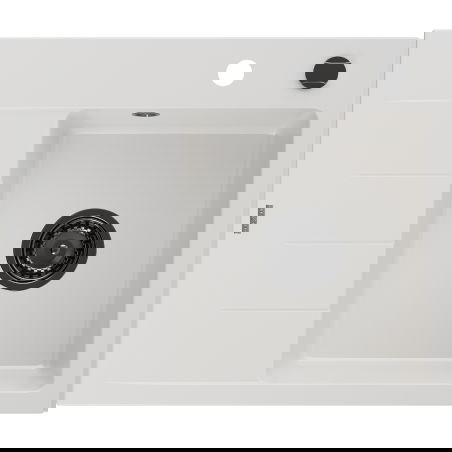 Mexen Ben lavello in granito a 1 vasca con sgocciolatoio, destro 600 x 500 mm, bianco, sifone nero - 6523605000-20-B