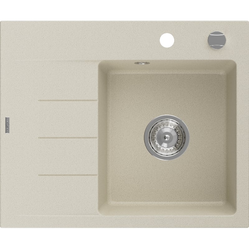 Mexen Ben évier en granit 1 bac avec égouttoir, à droite 600 x 500 mm, beige, siphon chromé - 6523605000-69