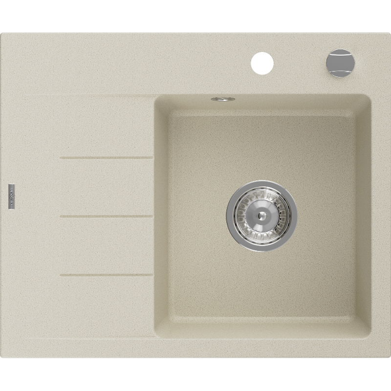 Mexen Ben granitdiskbänk med en ho och avtappningsyta, höger 600 x 500 mm, beige, kromsifon - 6523605000-69