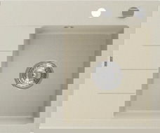 Mexen Ben évier en granit 1 bac avec égouttoir, à droite 600 x 500 mm, beige, siphon chromé - 6523605000-69