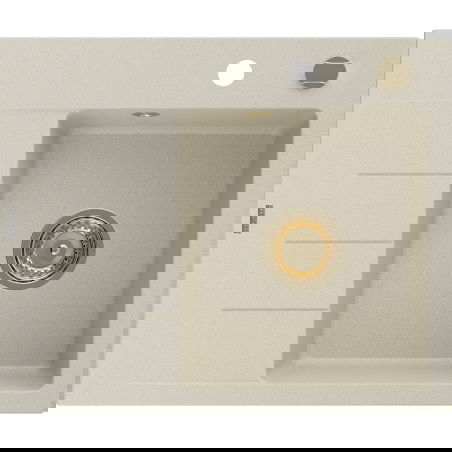 Mexen Ben Granitspüle 1-beckig mit Abtropffläche, rechts 600 x 500 mm, beige, Siphon goldfarben - 6523605000-69-G