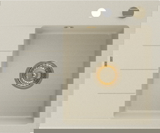 Mexen Ben lavello in granito 1-vasca con sgocciolatoio, destro 600 x 500 mm, beige, sifone dorato - 6523605000-69-G