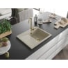 Mexen Ben Granitspüle 1-beckig mit Abtropffläche rechts 600 x 500 mm, beige, goldener Siphon - 6523605000-69-G