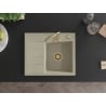 Mexen Ben Granitspüle 1-beckig mit Abtropffläche rechts 600 x 500 mm, beige, goldener Siphon - 6523605000-69-G