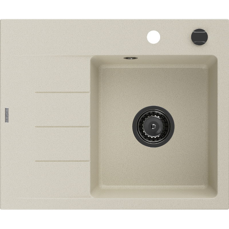 Mexen Ben Granitdiskho med 1 ho och avställningsyta, höger 600 x 500 mm, beige, svart avloppssats - 6523605000-69-B