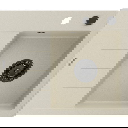 Mexen Ben Granitspüle 1-Becken mit Abtropffläche, rechts 600 x 500 mm, beige, schwarzer Siphon - 6523605000-69-B