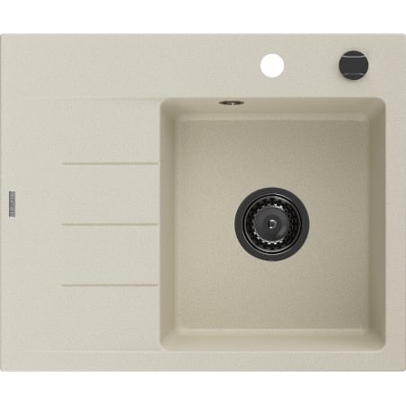 Mexen Ben Granitspüle 1-beckig mit Abtropffläche rechts 600 x 500 mm, beige, schwarzer Siphon - 6523605000-69-B