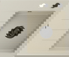 Mexen Ben Granitspüle 1-Becken mit Abtropffläche, rechts 600 x 500 mm, beige, schwarzer Siphon - 6523605000-69-B