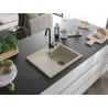 Mexen Ben Granitspüle 1-beckig mit Abtropffläche rechts 600 x 500 mm, beige, schwarzer Siphon - 6523605000-69-B