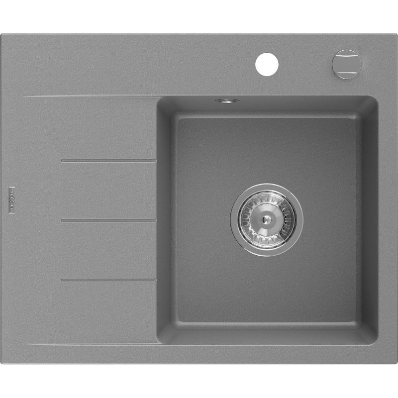 Mexen Ben lava-loiça de granito de 1 cuba com escorredor, direito 600 x 500 mm, cinza, sifão cromado - 6523605000-71