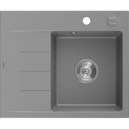 Mexen Ben granite kitchen sink 1-bowl with drainer, right 600 x 500 mm, gray, chrome siphon - 6523605000-71