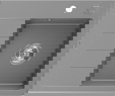 Mexen Ben fregadero de granito de 1 cubeta con escurridor, derecho 600 x 500 mm, gris, sifón cromado - 6523605000-71