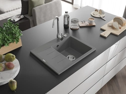 Mexen Ben zlewozmywak granitowy 1-komorowy z ociekaczem, prawy 600 x 500 mm, szary, syfon chrom - 6523605000-71