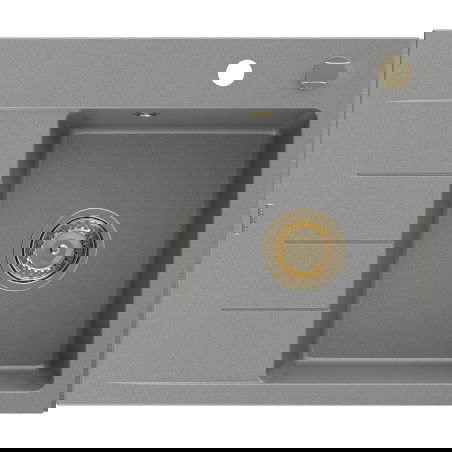 Mexen Ben 1-Kammer-Granitzwischenbecken mit Abtropffläche, rechts 600 x 500 mm, grau, goldener Siphon - 6523605000-71-G