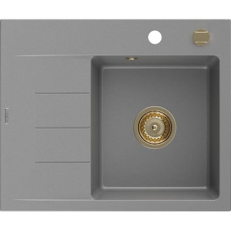 Mexen Ben Granitspüle 1-Becken mit rechter Abtropffläche 600 x 500 mm, grau, goldener Siphon - 6523605000-71-G