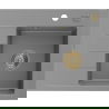 Mexen Ben Granitspüle 1-Becken mit rechter Abtropffläche 600 x 500 mm, grau, goldener Siphon - 6523605000-71-G