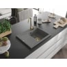 Mexen Ben Granitspüle 1-Becken mit rechter Abtropffläche 600 x 500 mm, grau, goldener Siphon - 6523605000-71-G