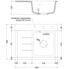 Mexen Ben Granitspüle 1-Becken mit rechter Abtropffläche 600 x 500 mm, grau, goldener Siphon - 6523605000-71-G