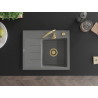 Mexen Ben zlewozmywak granitowy 1-komorowy z ociekaczem, prawy 600 x 500 mm, szary, syfon złoty  - 6523605000-71-G