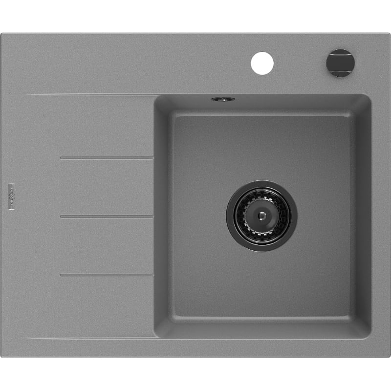 Mexen Ben Granitspüle 1-Becken mit Abtropffläche rechts 600 x 500 mm, grau, schwarzer Siphon - 6523605000-71-B
