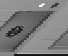 Mexen Ben lava-louça de granito 1-cuba com escorredor, direito 600 x 500 mm, cinza, sifão preto - 6523605000-71-B