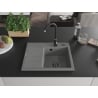 Mexen Ben Granitspüle 1-Becken mit Abtropffläche rechts 600 x 500 mm, grau, schwarzer Siphon - 6523605000-71-B