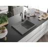 Mexen Ben Granitspüle 1-Becken mit Abtropffläche rechts 600 x 500 mm, grau, schwarzer Siphon - 6523605000-71-B