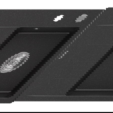 Mexen Ben lavello da cucina in granito a 1 vasca con gocciolatoio, destro 600 x 500 mm, nero/argento metallizzato, sifone