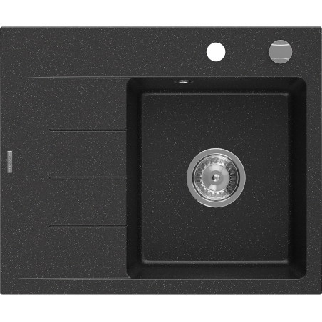 Mexen Ben zlewozmywak granitowy 1-komorowy z ociekaczem, prawy 600 x 500 mm, czarny/srebrny metalik, syfon chrom - 6523605000-73