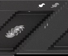 Mexen Ben 1-Kammer Granitspüle mit Abtropffläche, rechts 600 x 500 mm, schwarz/silber metallic, Siphon chrom - 6523605000-73