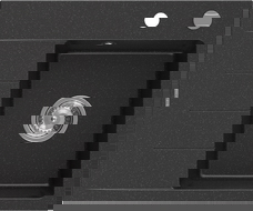 Mexen Ben granitdiskbänk med 1 ho och avrinningsyta, höger 600 x 500 mm, svart/silver metallic, kromsifon - 6523605000-73