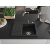 Mexen Ben granitni sudoper s 1 komorom s ocjednikom, desni 600 x 500 mm, crna/srebrna metalik, sifon krom - 6523605000-73