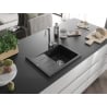 Mexen Ben granite sink 1-bowl with drainer, right 600 x 500 mm, black/silver metallic, chrome siphon - 6523605000-73