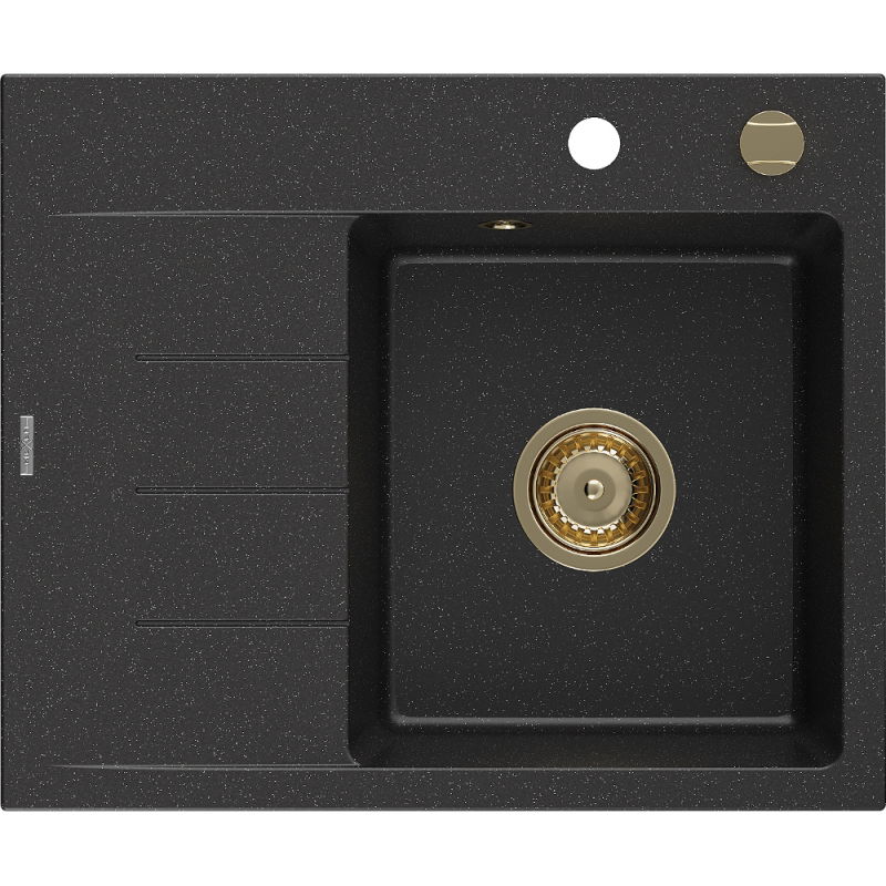 Mexen Ben graniittinen yksialtainen pesuallas valutusalueella, oikea 600 x 500 mm musta/hopea metallihohto sifoni kulta