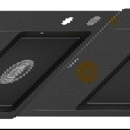 Mexen Ben lava-loiça em granito de uma cuba com escorredor, direito 600 x 500 mm preto/metálico prateado sifão dourado