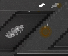 Mexen Ben lavello in granito a 1 vasca con scolapiatti, destro 600 x 500 mm nero/argento metallico sifone dorato