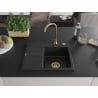 Mexen Ben Granitspüle, 1-beckig mit Abtropffläche rechts 600 x 500 mm schwarz/silber metallic, goldener Siphon - 6523605000-73-G