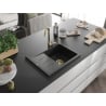 Mexen Ben Granitspüle, 1-beckig mit Abtropffläche rechts 600 x 500 mm schwarz/silber metallic, goldener Siphon - 6523605000-73-G