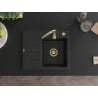 Mexen Ben Granitspüle, 1-beckig mit Abtropffläche rechts 600 x 500 mm schwarz/silber metallic, goldener Siphon - 6523605000-73-G