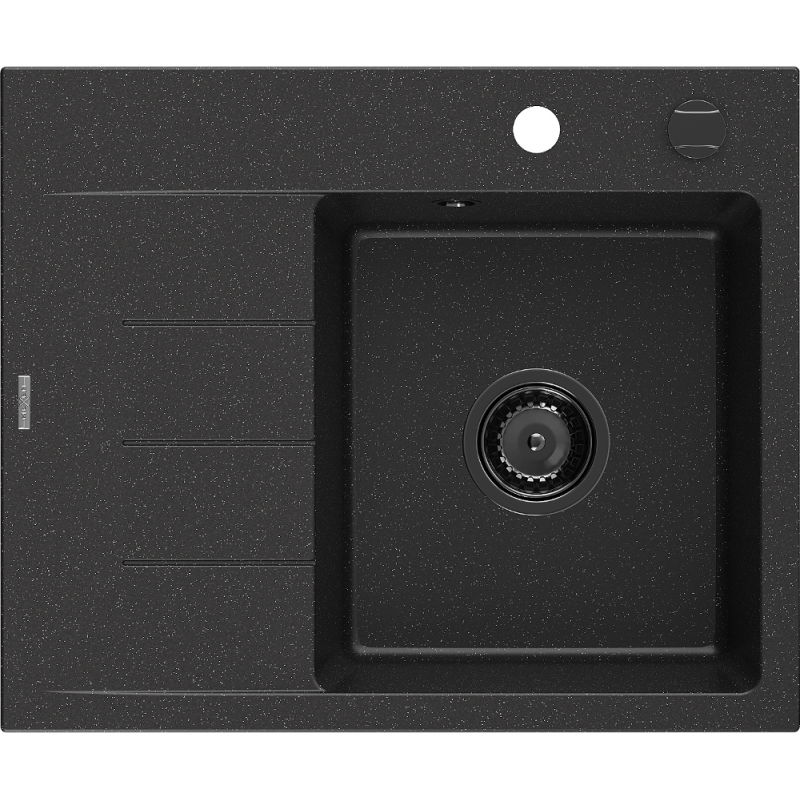 Mexen Ben granitdiskho 1-facks med avrinningsyta, höger 600x500 mm, svart/silver metallisk svart avlopp - 6523605000-73-B