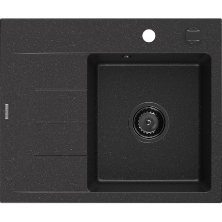 Mexen Ben évier en granit à 1 bac avec égouttoir, droit 600x500 mm, noir/argent métallisé siphon noir - 6523605000-73-B