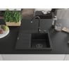 Mexen Ben Granitspüle 1-Becken mit rechter Abtropffläche 600 x 500 mm schwarz/silbermetallic Siphon schwarz - 6523605000-73-B