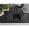 Mexen Ben zlewozmywak granitowy 1-komorowy z ociekaczem, prawy 600x500 mm, czarny/srebrny metalik syfon czarny - 6523605000-73-B